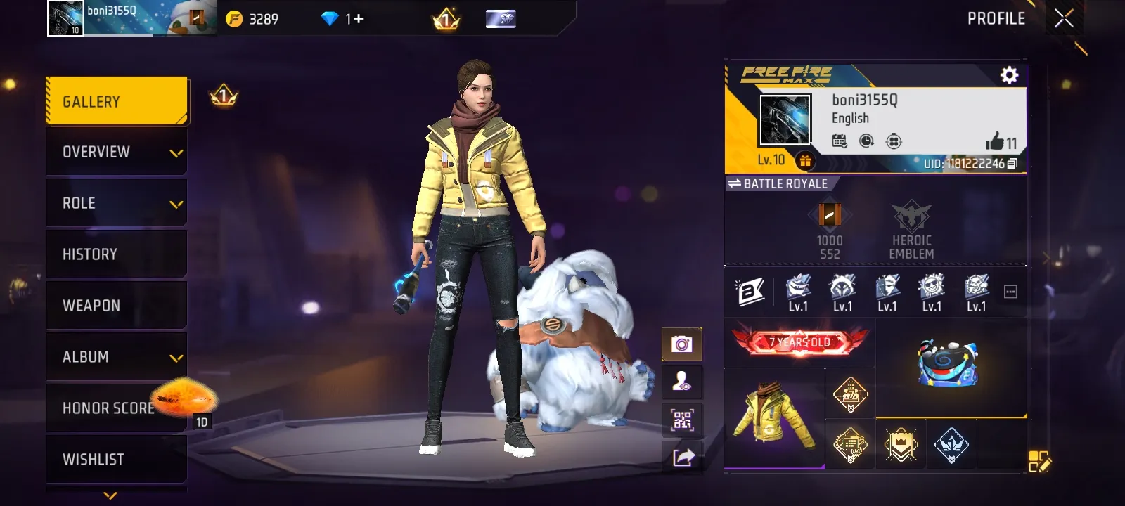 7 Year old free fire bot account for new players
