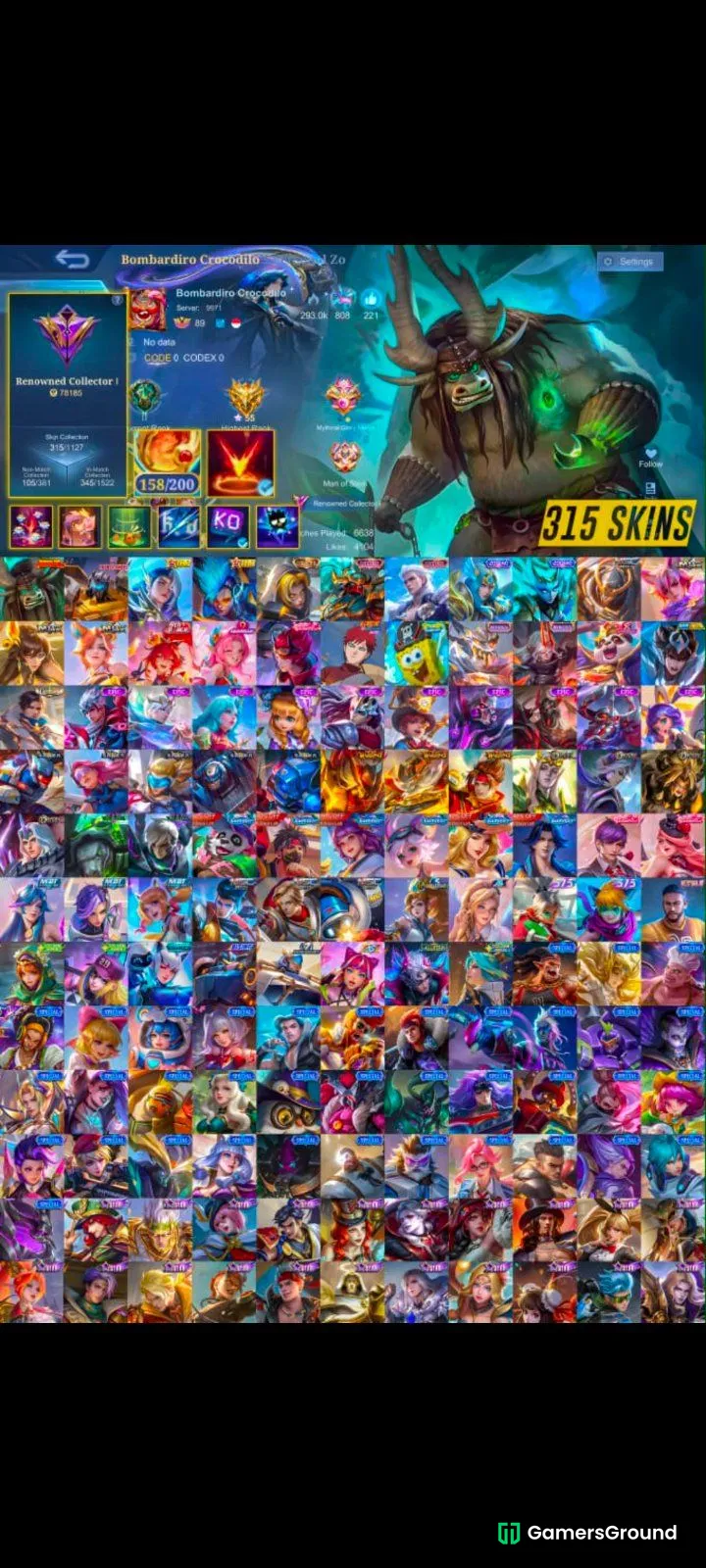 MLBB Account for Sale | 315 Skins | Renowned Collector I | ₹3,000