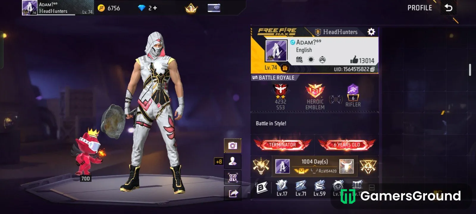 Free fire 74 Level Id sell 7 year old