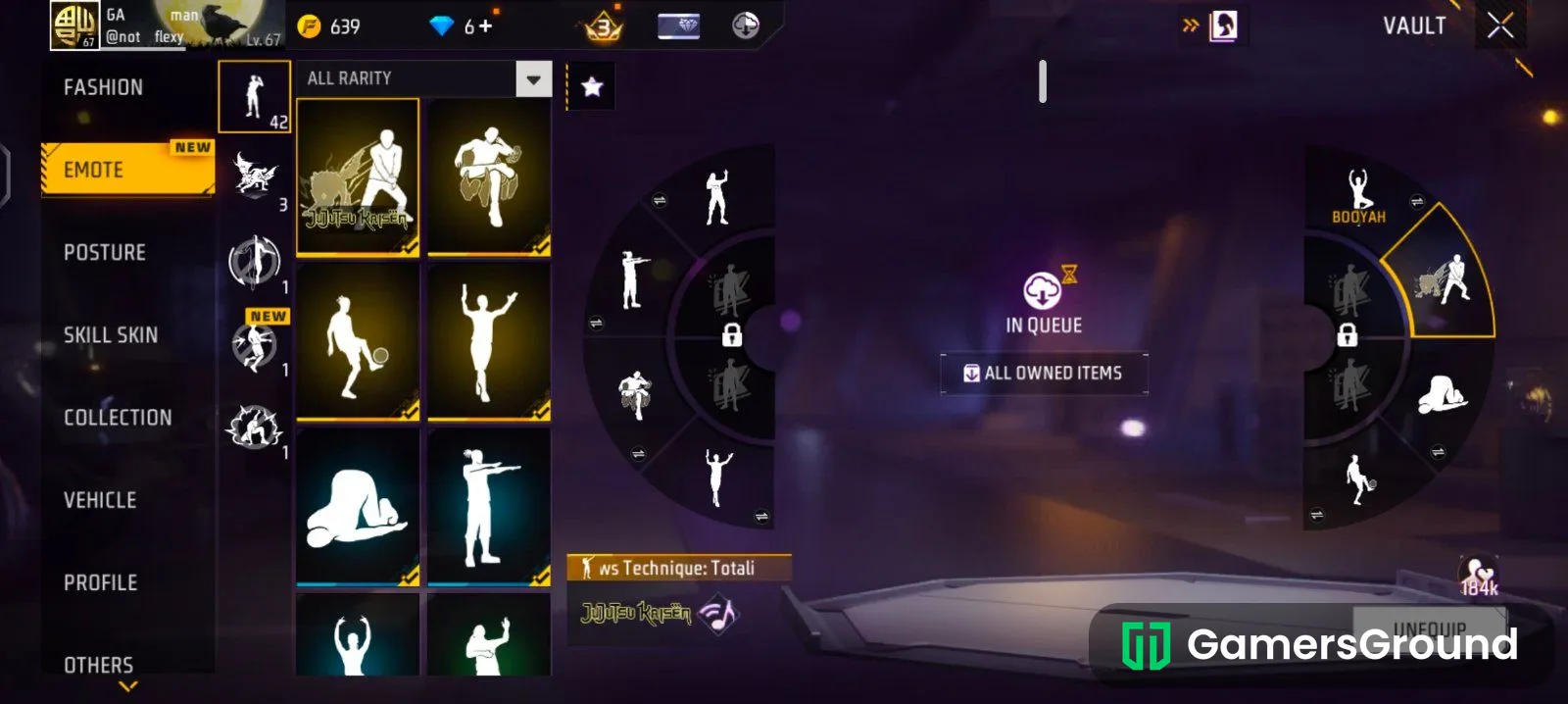 67 level I'd with rear guns skin and rear dresses