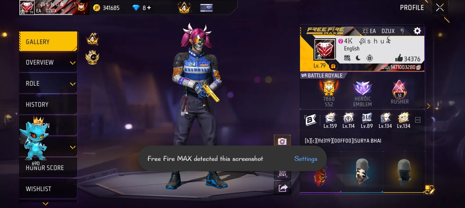 Free Fire ID Level 79 with pokerMP40"।