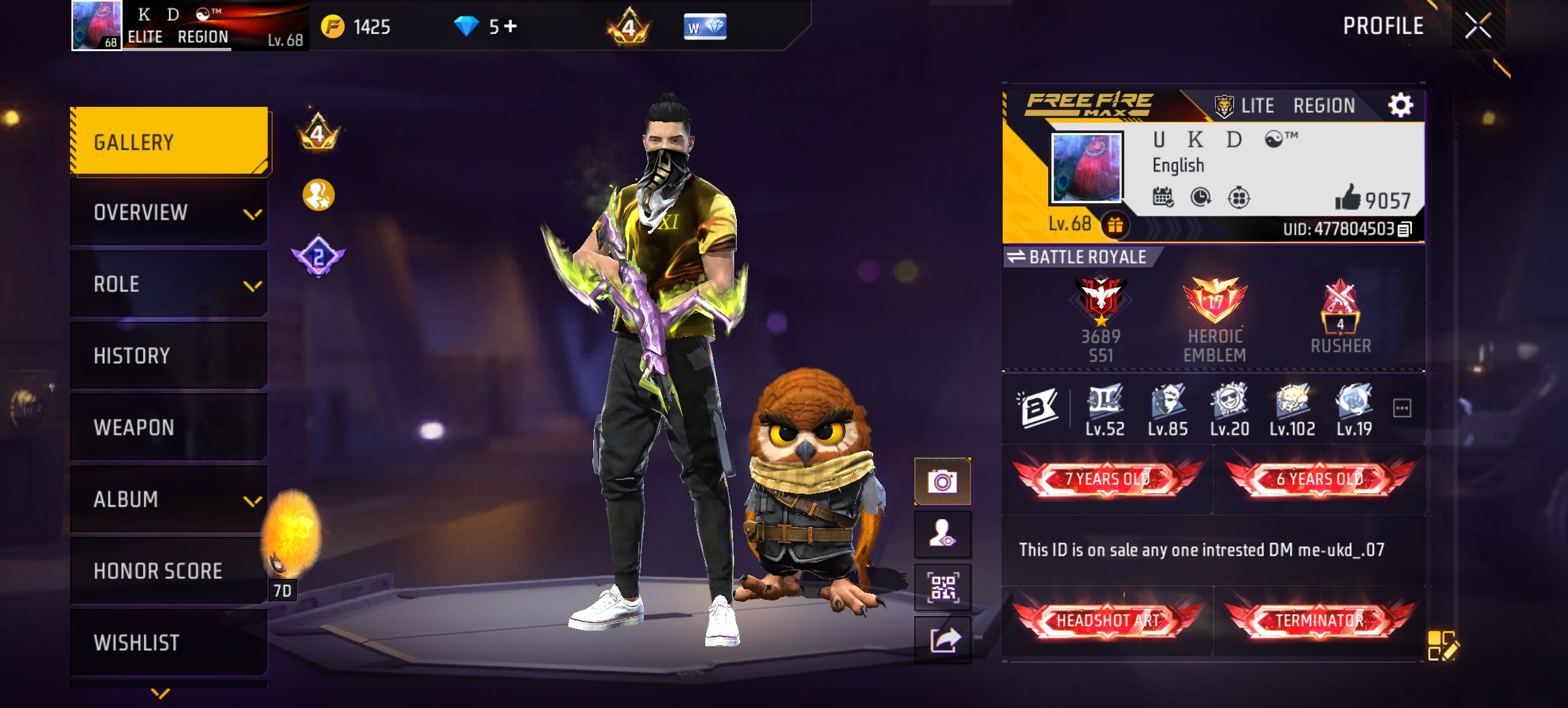 OG FF MAX Account | Lv.68 | 7Y + 6Y Badges | Evo Guns | Rare Collection