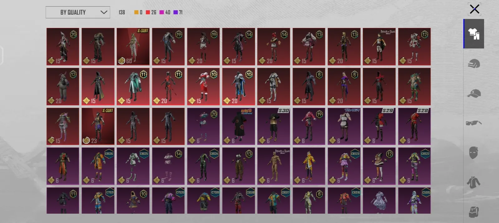 BGMI Account  2 X-Suits  138 Outfits Rare & Premium Collection