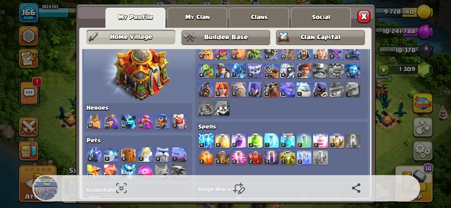 TH14 Clash of Clans Account | XP Level 166 | High Level Heroes & Defenses