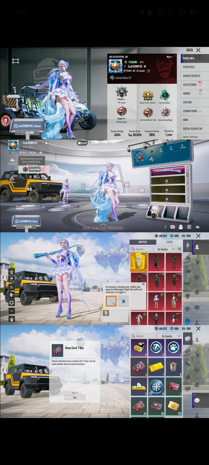 Winterglow sylph ultimate set,Glacier UZI,Glacier Kar98k,Mythical raven glider