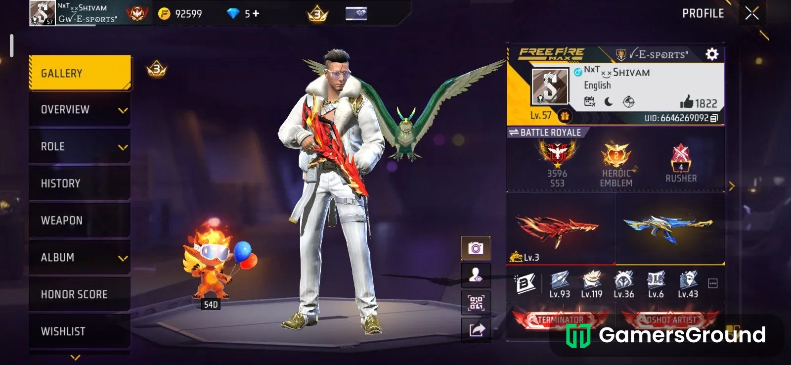 Account level is 57 and  5 year old account with 5 level prime