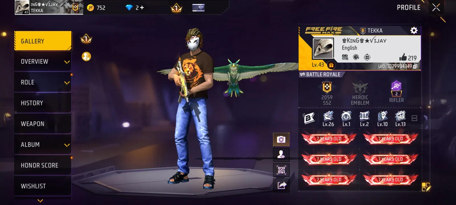Level 43 | 7 Years Old | Rare Free Fire Account
