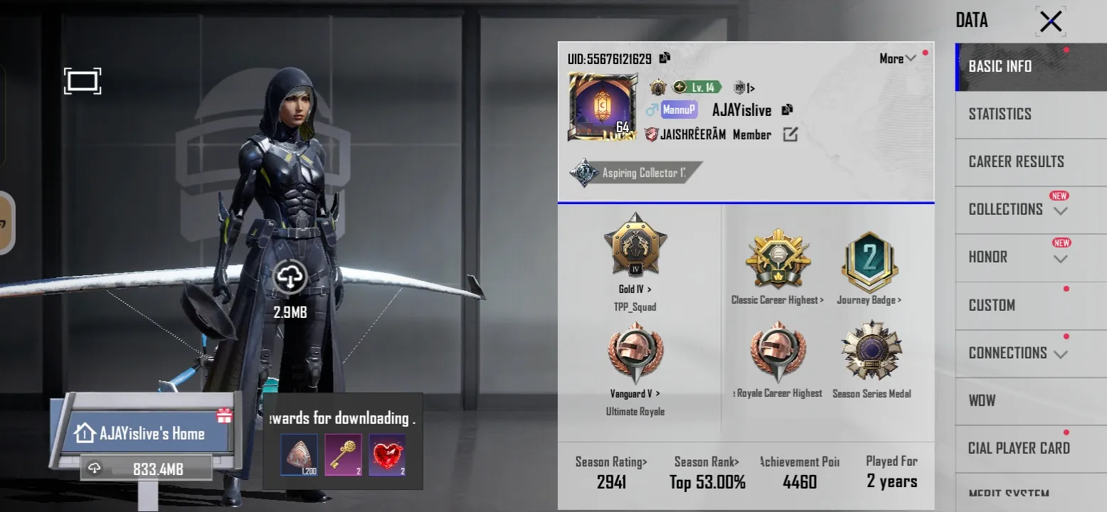 BGMI Account | 6 Upgrade Gun Skins | Upgrade Dacia | Merit 100 | 70+ Outfits | Rare Account Level 64