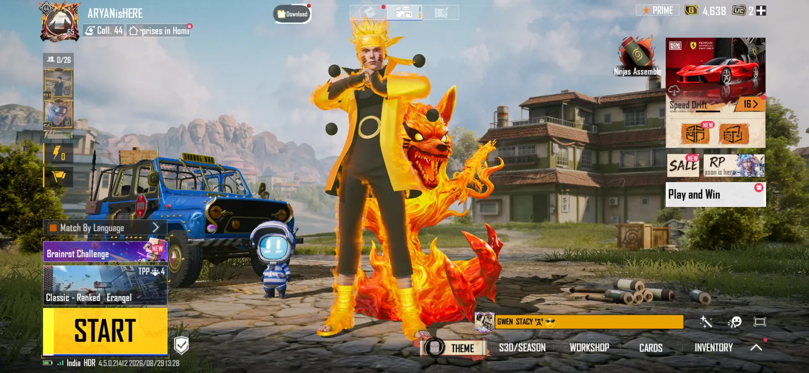 BGMI account with Naruto Set and AUG