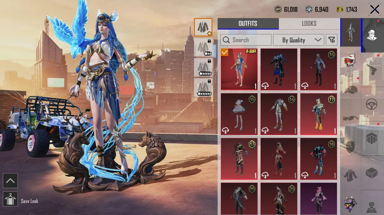 X suit with upgradable gun skins with 1100 uc
