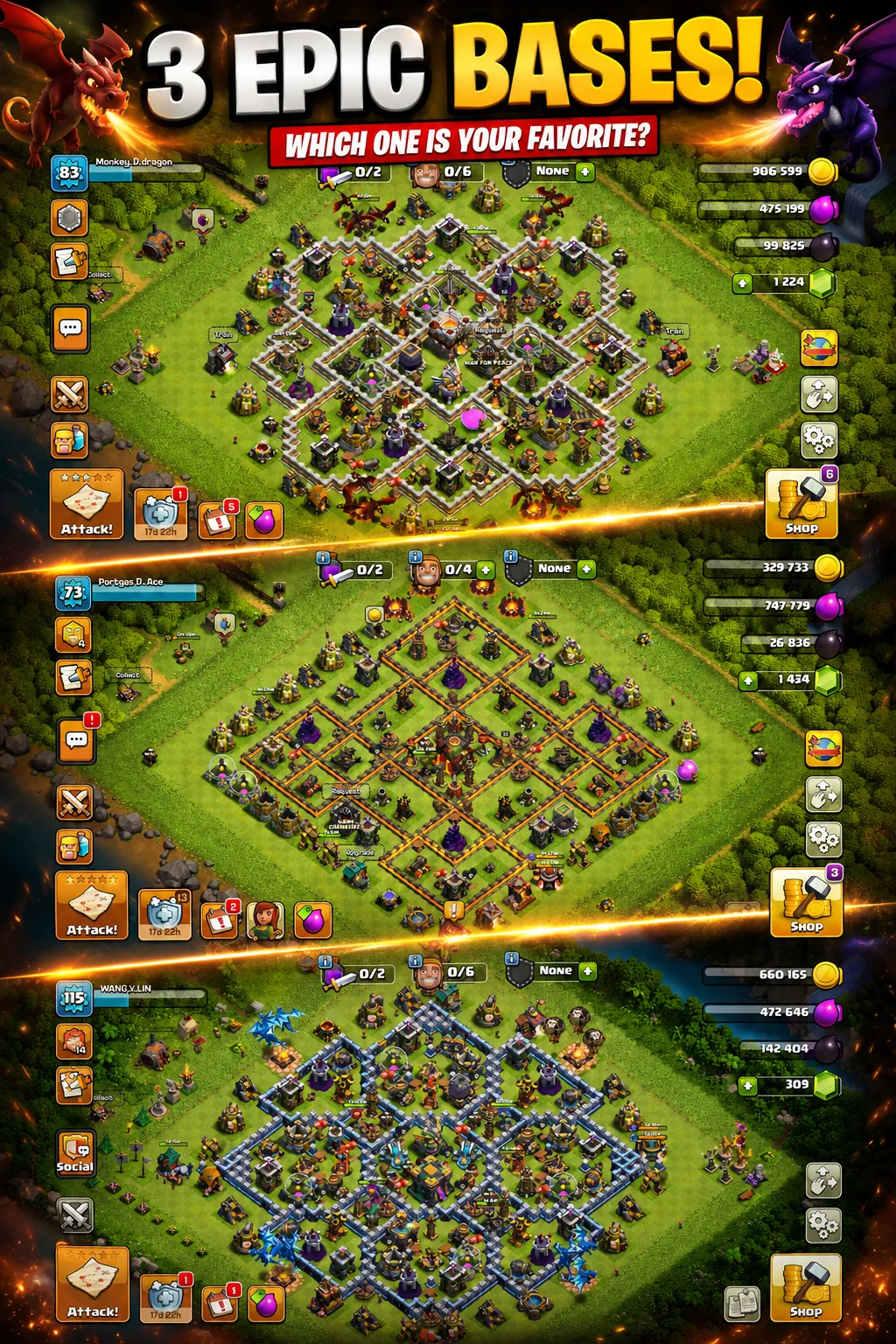 🔥 Clash of Clans 3 Account Bundle | TH14 + TH11 + TH10 | One Price Deal | Instant Transfer | Best Deal 💎
