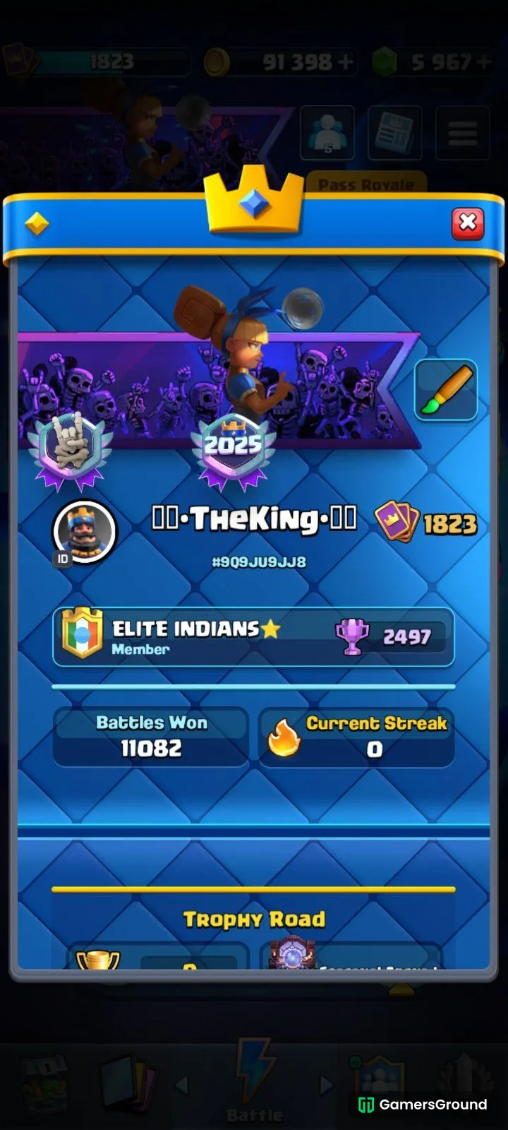 💥OG Account💥 Collection Lev 1823💥8 yrs Age Acc💥6k Diamond💥14k Trophies💥137 emotes💥189 Banners💥lvl 16- 19 cards💥lvl 15&14 - 64 cards💥