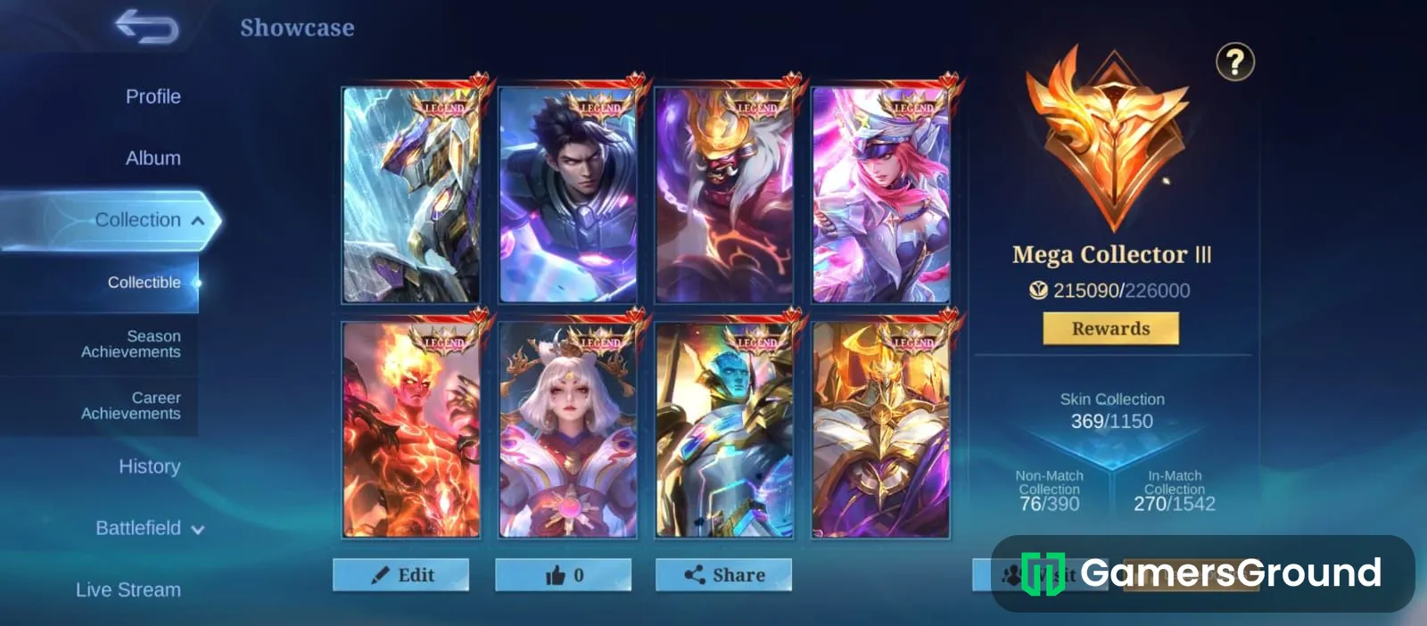 Mega Collector III  Account with over 11 Legend and 350+ skins