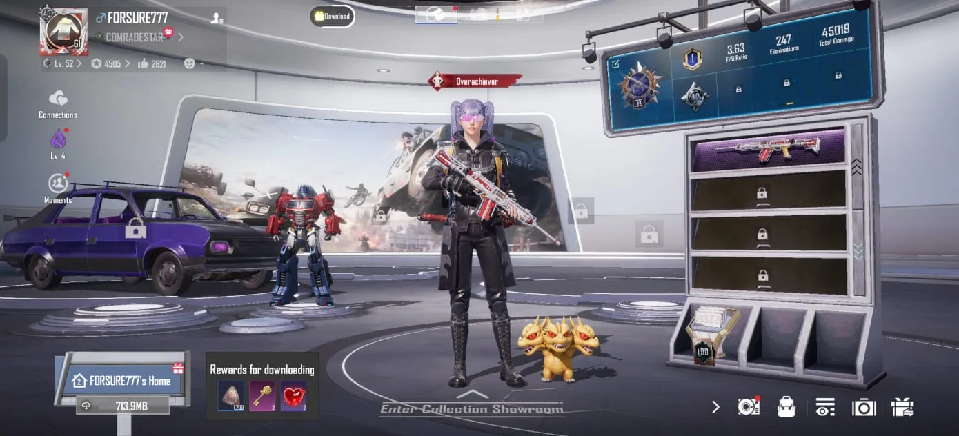 BGMI Level 52 Conqueror Account | Rare Outfits, Helmets & Emotes