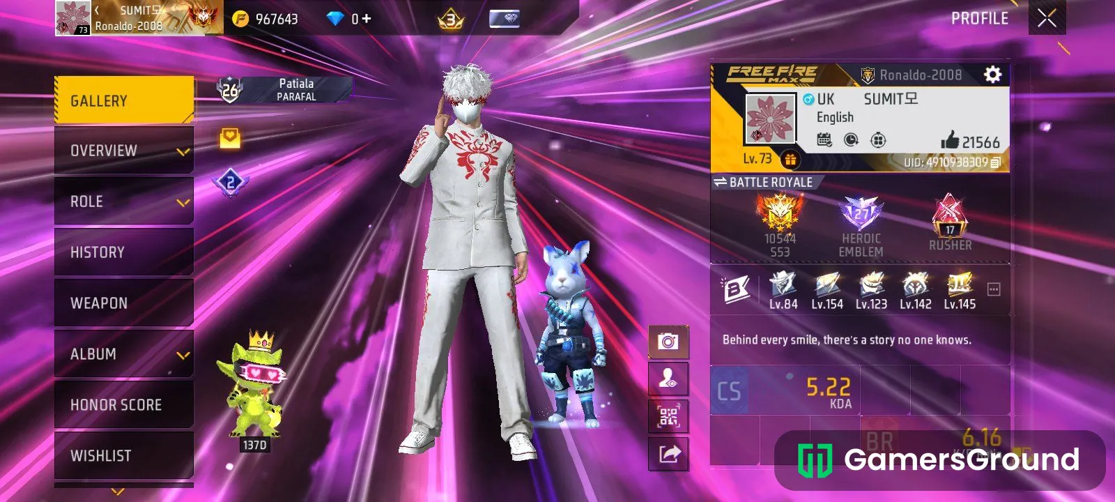 5 years old id and  50 titles 74 level