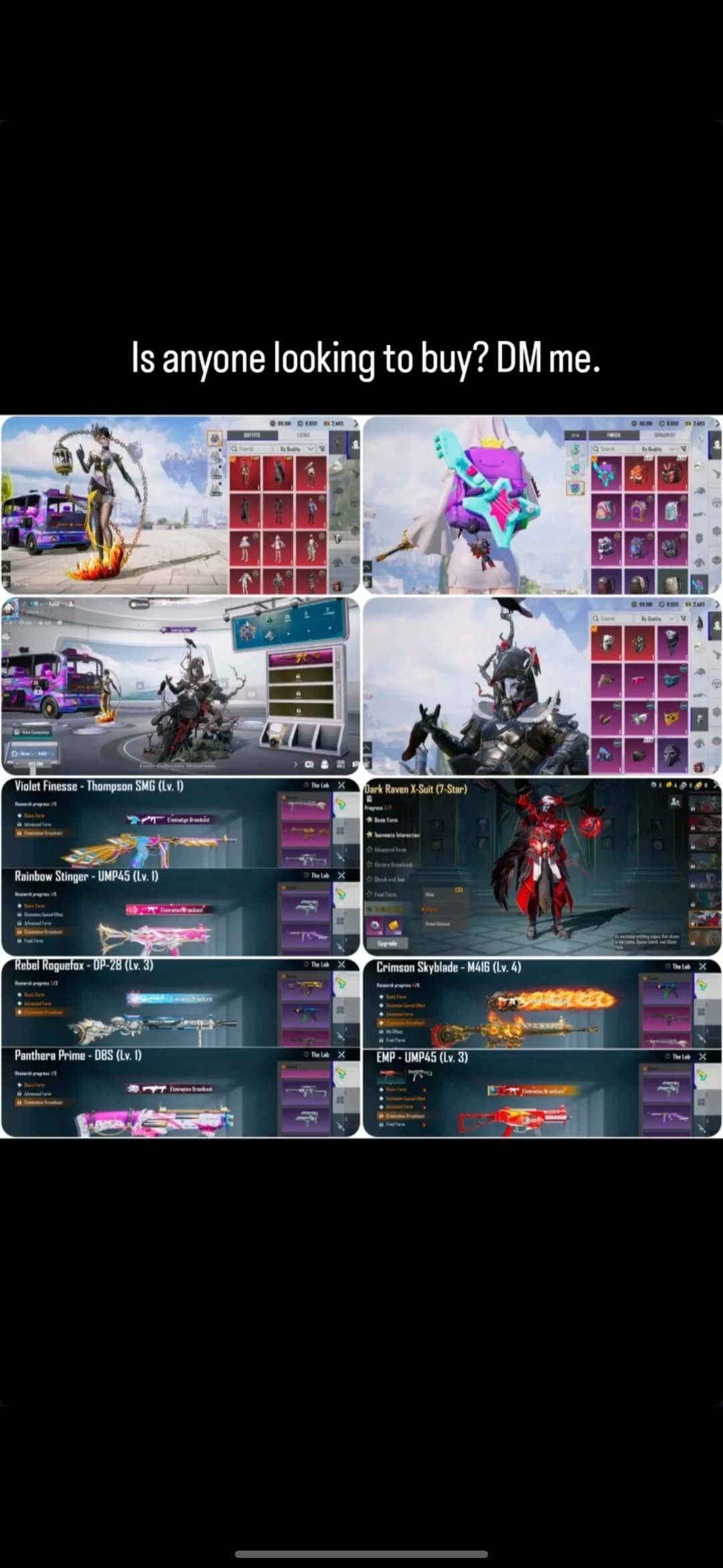 BGMI Premium ID | Dark Raven X-Suit | Crimson M416 Lv 4 Kill Message | EMP UMP45 Lv 3