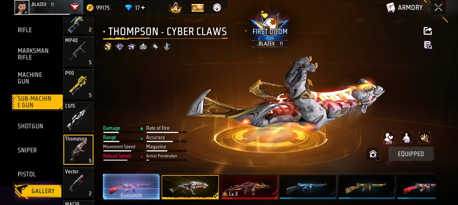 “Level 61 Free Fire Account | Rare Bundles | 36 Emotes | Cyber Claws” Description mein screenshots ke according ye