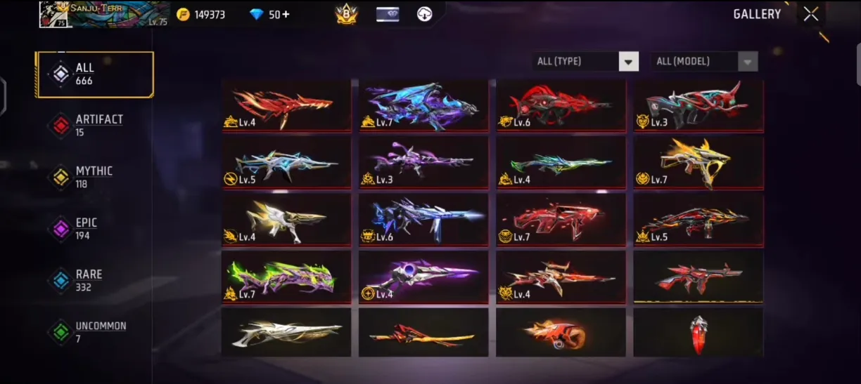 Level 75 Free Fire Account | Prime 8 MAX | 666+ Items | 127 Emotes | Rare & Mythic Collection